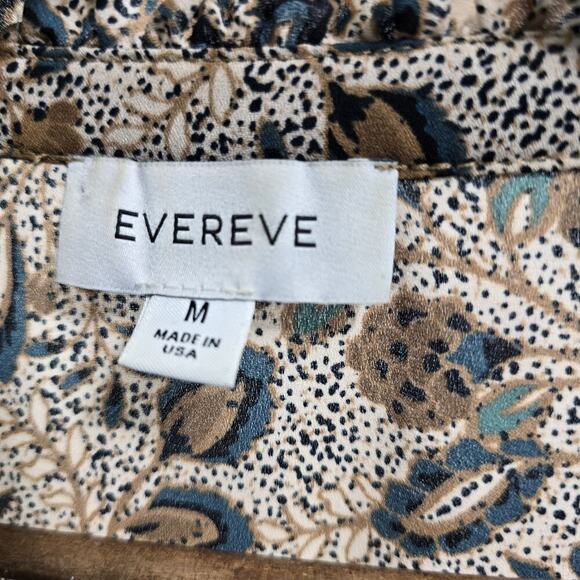 Evereve Shirt Women Medium Beige Blouse Popover Button Ruffle Long Sleeve Floral - Picture 3 of 13